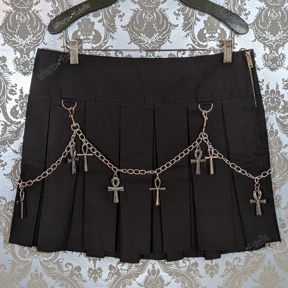 Dolls Kill Widow Pleated Goth Hexed Ankh Chain Skirt